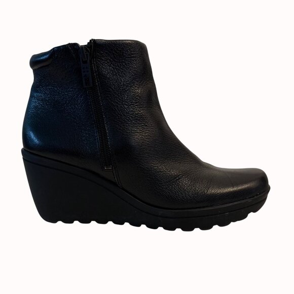 Naturalizer Wedge Ankle Boots Black Leather Zipper Closure Size 8 Chic Booties - Picture 1 of 15